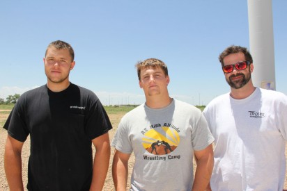 Caption. The following Wind Energy Technology students at Mesalands Community College were selected for the prestigious Granite Wind Technician Internship Program with Granite Services International (left to right) Shane Ferreira from Estancia, NM; Brendon Benton from Benson, AZ; and Jason Goetter from Inverness, IL.