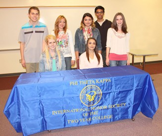 New members of the Phi Theta Kappa International Honor Society at Mesalands: (front row left): Ashlee Bradley (Tucumcari High School), Cellisha Martinez (Tucumcari High School), Andreas Anaya (Tucumcari High School), Samantha Reuter, Monica Trillo Barraza, Yash Shah, and Jennie Hall. 