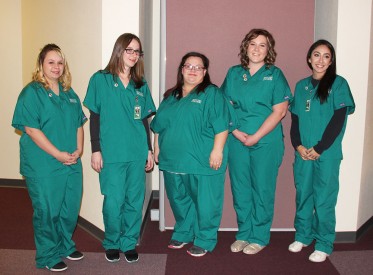 Phlebotomy Students: (l to r) Tara (Woodrum) Lopez, Jennie Hall, Ashley Bond, Sara Enriquez, and Anastacia Moralez (Not in Photo) Bethony Bishop and Denise Najera