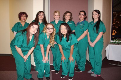 Certified Nursing Assistant (CNA) Students (Front Row) Kathryn Henderson, Anastasia Schmitt, Maria (Ally) Benally (Back Row l to r): Monique Smith, Cynthia Anaya, Ashlee Bradley, Sara Enriquez, Kristen Garcia, and Katelyn Young