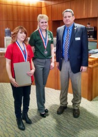 Students Sydney Abernathy and Ashlee Bradley, were joined by  Dr. Thomas W. Newsom, President of Mesalands, at the State Capital, recognition their selection into to the 2016 All-State New Mexico Academic Team. 