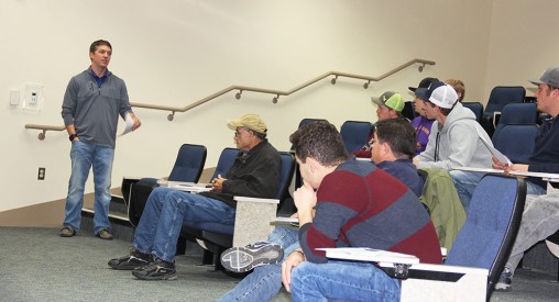 Nick Ibach, Senior Project Manager for Wanzek Construction, visits the North American Wind Research and Training Center at Mesalands Community College to present the new Wanzek Wind Tech Development Program to students.