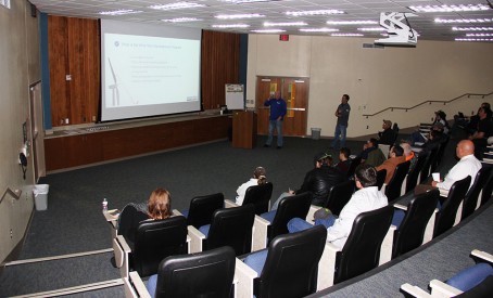 Representatives from Wanzek Construction discusses the new Wanzek Wind Tech Development Program with Wind Energy Technology students at Mesalands Community College.