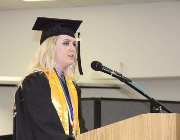 Mesalands graduate and student speaker Ashlee Bradley, congratulated the graduates and told them to celebrate this accomplishment with their friends and family. Bradley is one of three Dual Enrollment Students at Tucumcari High School that graduated from Mesalands with associate’s degrees, prior to graduating from high school.