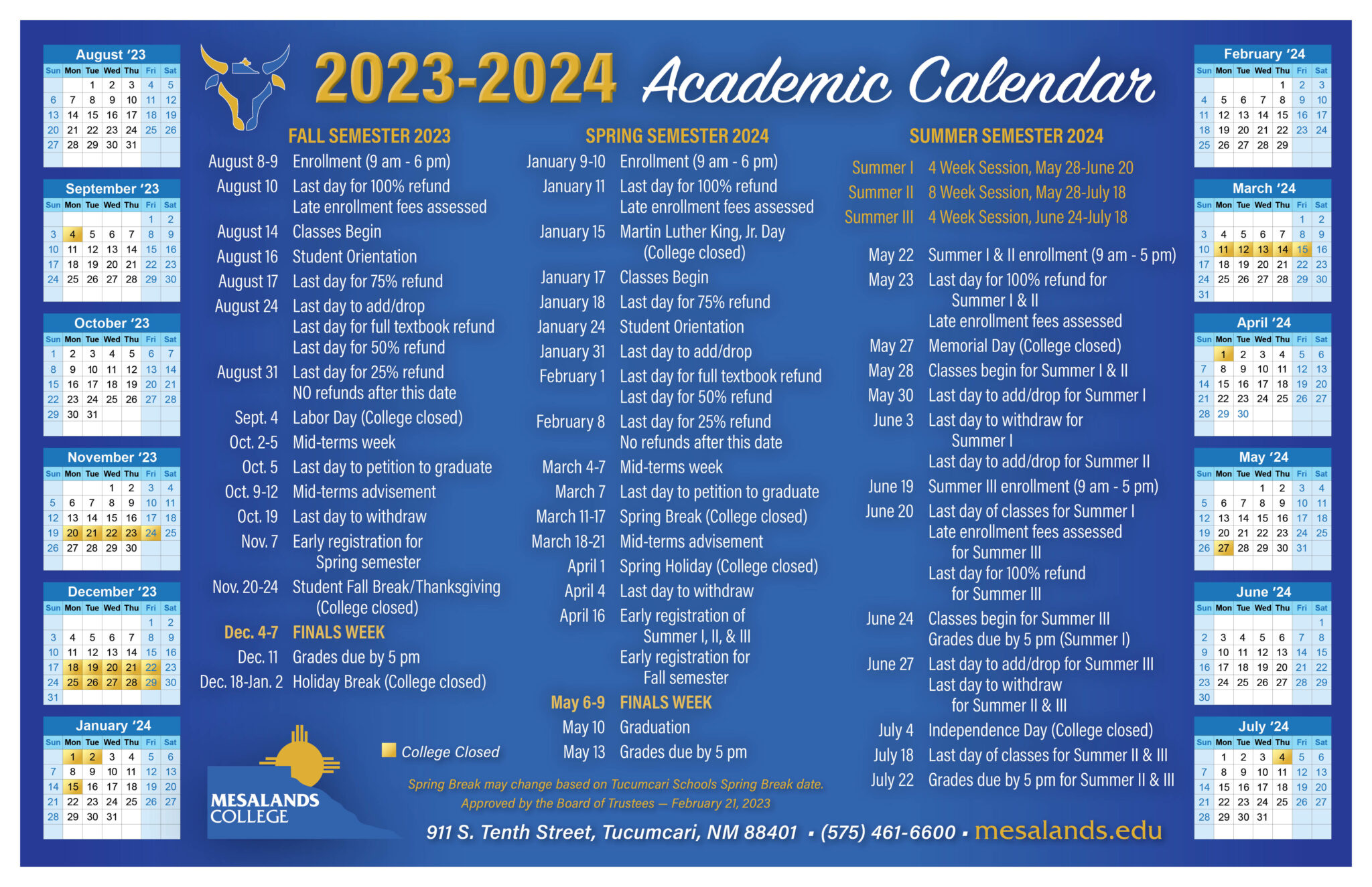 Academic Calendar Mesalands Community College